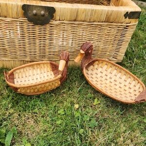 Vintage Duck Wicker Basket Lot Woven Rattan Plant Basket French Country Kitchen